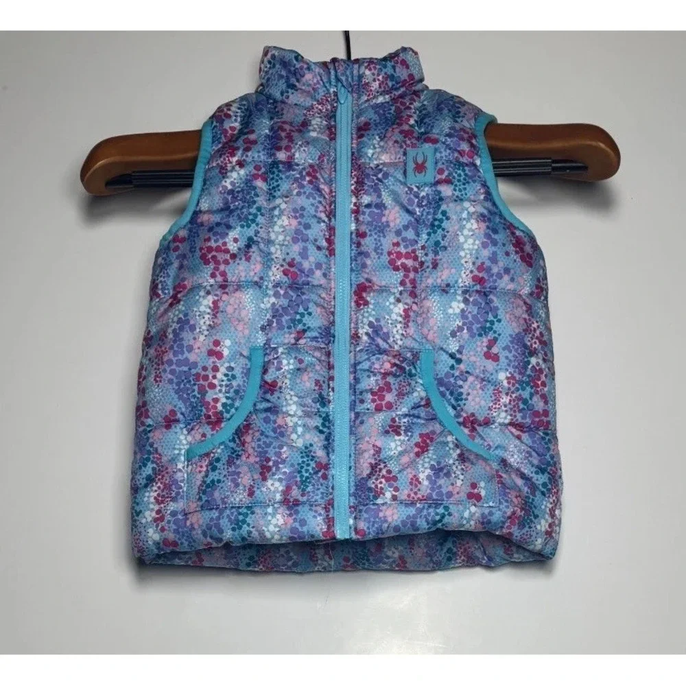 Spyder Puffer Vest Girls 5 Multicolor Pebble Print Patch Logo Mock Neck Full Zip